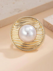 1pc Vintage Multi-Element Metal Spiral Waterdrop Adjustable Ring Faux Pearl Inlaid Jewelry for Women