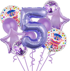 Balloons, 11 pcs Foil Balloons 5 Year Old for 5th Birthday Party Supplies Decoration， Confetti Balloon Kids Party Balloons Birthday Party Supplies 5 Years Old Birthday Balloon for Kids (5th, Purple)