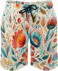 Men's Swim Trunks Flowers Beach Shorts Quick Dry Summer Bathing Suit Swimwear Beachwear with Pockets