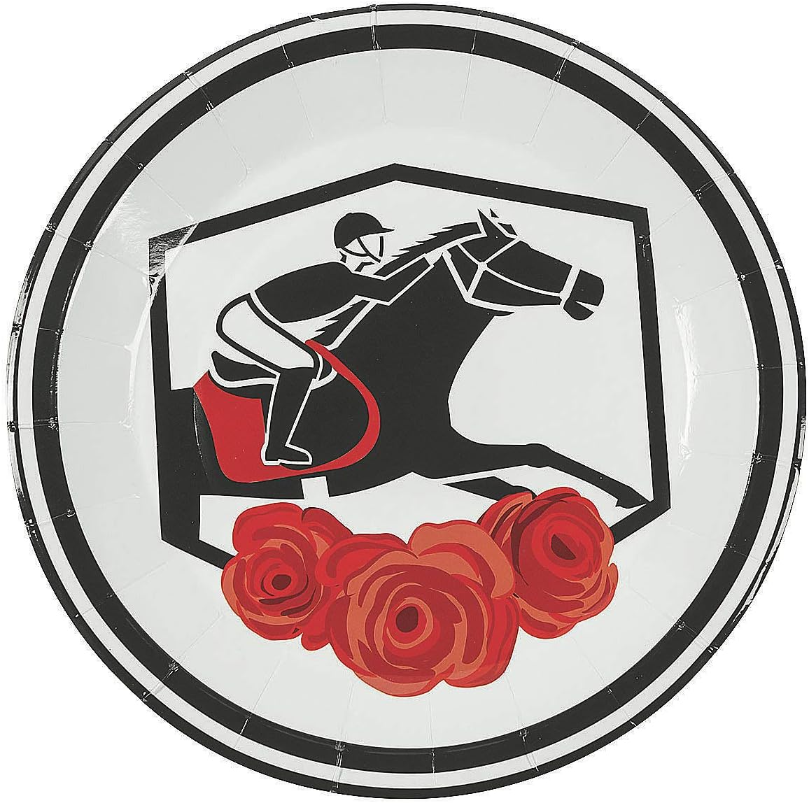 Fun Express Derby Black Horse & Red Roses Paper Dinner Plates - Racing Derby Party Decorations Run for the Roses Disposable - Tableware Decor Racing Party Supplies - 8 Pieces