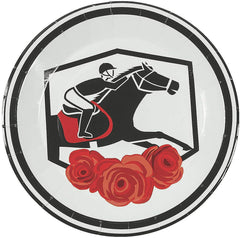 Fun Express Derby Black Horse & Red Roses Paper Dinner Plates - Racing Derby Party Decorations Run for the Roses Disposable - Tableware Decor Racing Party Supplies - 8 Pieces