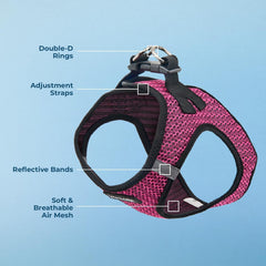 Best Pet Supplies - All Weather Mesh, Reflective, No Pull Harness for Small, Medium Dogs, Cats - Secure with Hook & Loop Fastener, Buckle, Double D-Rings - Fuchsia 2-Tone, M