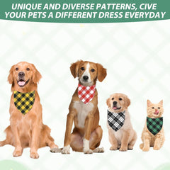 4 PCS Dog Bandana, Dog Bib, Triangular Double-Sided Adjustable, Pet Scarf Washable, Both Male and Female Pets Can Use (Red + Black and White + Yellow + Green)