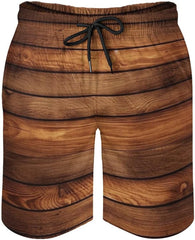 Men's Swim Trunks Brown Wooden Beach Shorts Quick Dry Summer Bathing Suit Swimwear Beachwear with Pockets