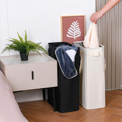 48L Laundry Basket, Narrow Laundry Hamper with Handles, Collapsible Dirty Clothes Hamper, Tall Laundry Bin for Laundry Room, Dorm and Bedroom，Slim Collapsible Hamper With Handles for Small Spaces