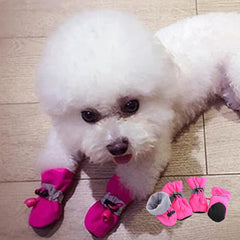Soft Small Dog Shoes, 4pcs Winter Boots for Small Dogs, Waterproof Dog Boots Paw Protector, Puppy for Dogs, with with Anti-Slip Sole Kitten Booties for Walking (Rose, Size 5)