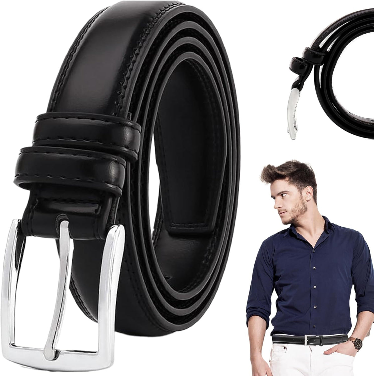 Mens Belt 47 Inch PU Leather Belt with Alloy Pin Buckle Minimalist Easy Matching Black Belt Men for Business, Gifts for Men,Mens Belt