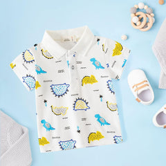 Cute Lapel Children's Short Sleeve Tops Kids Dinosaur Shirt Toddler Boy Button Down T Shirts Cool Cartoon Print Kid Cargo