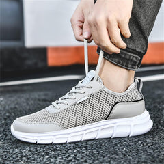 Fashion Spring and Summer Men Sports Shoes Flat Lightweight Mesh Breathable Lace Up Solid Color Casual Style Sneaker for Men Wide (White, 8.5)