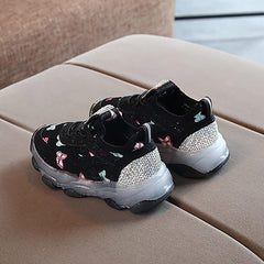 Boys Girls LED Sneakers Children Butterfly Print Lacing Breathable Soft Shoes Light Luminous Sport Shoes