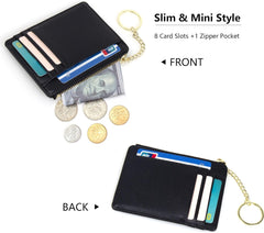 Valentoria Slim RFID Blocking Card Holder Small Pocket Wallet Keychian Zipper Coin Purse Mini Cash & Coin & Cards Case for Women Men