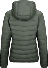 Outdoor Ventures Women's Packable Lightweight Full-Zip Puffer Jacket with Hood Quilted Winter Coat