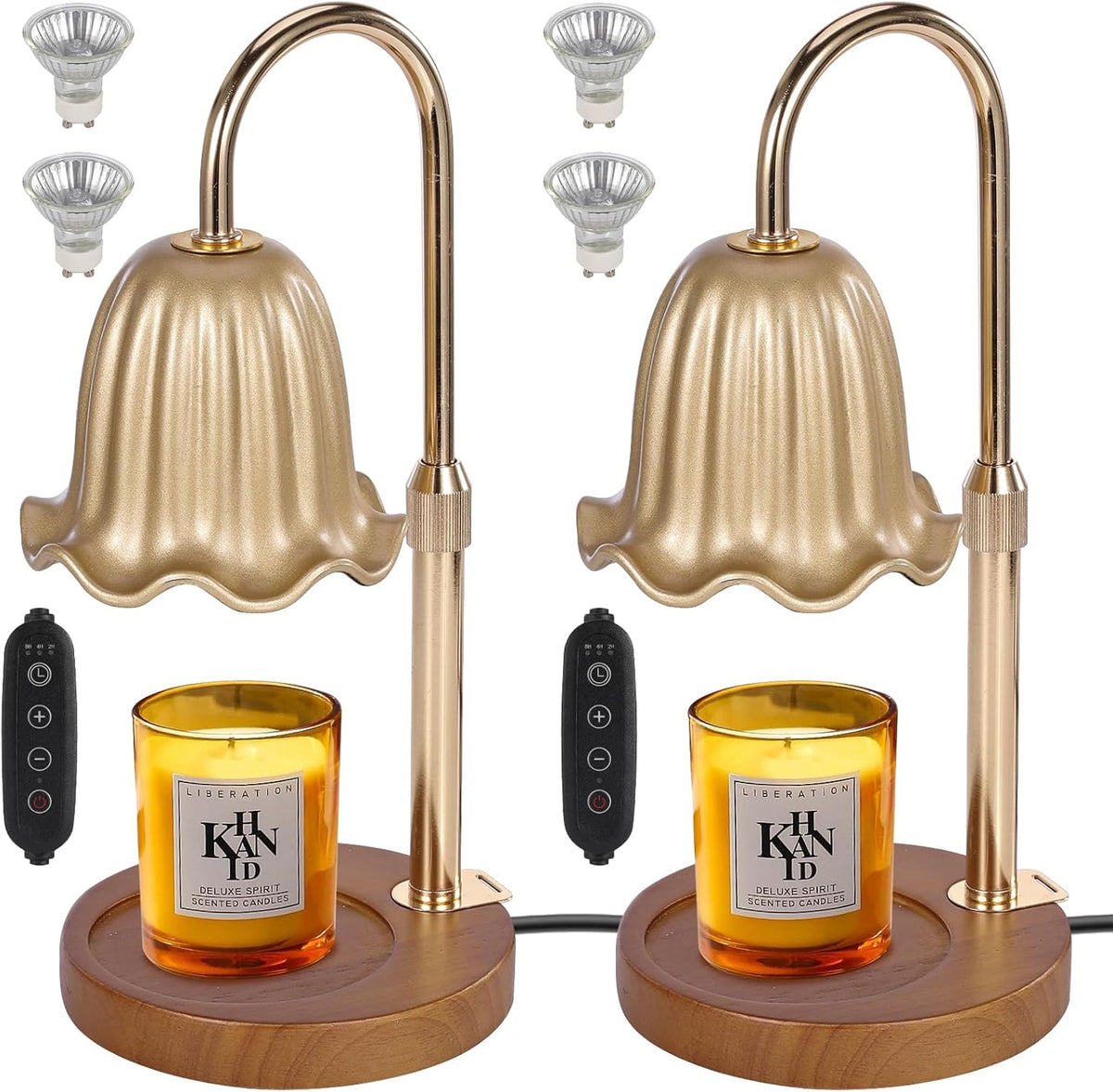 2Pack Electric Timer Candle Warmer Light,with Bracket Dimmable Candles Wax Glass Warmers Lamps for Jar Candles Burner No Flame Scented Melting Warming Lantern Adjustable Height(50W*4PCS)