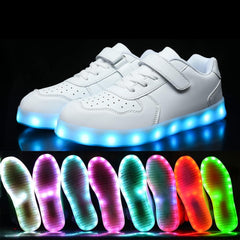 Wooowyet Kids LED Sneakers for Boys Hook&Loop Low Light Up Shoes LED Girls USB Recharging