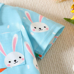 Boys Thermal Shirts Toddler Boys Girls Short Sleeve Easter Cartoon Rabbit Printed Kids Tops T Shirt (Blue, 3-4 Years)