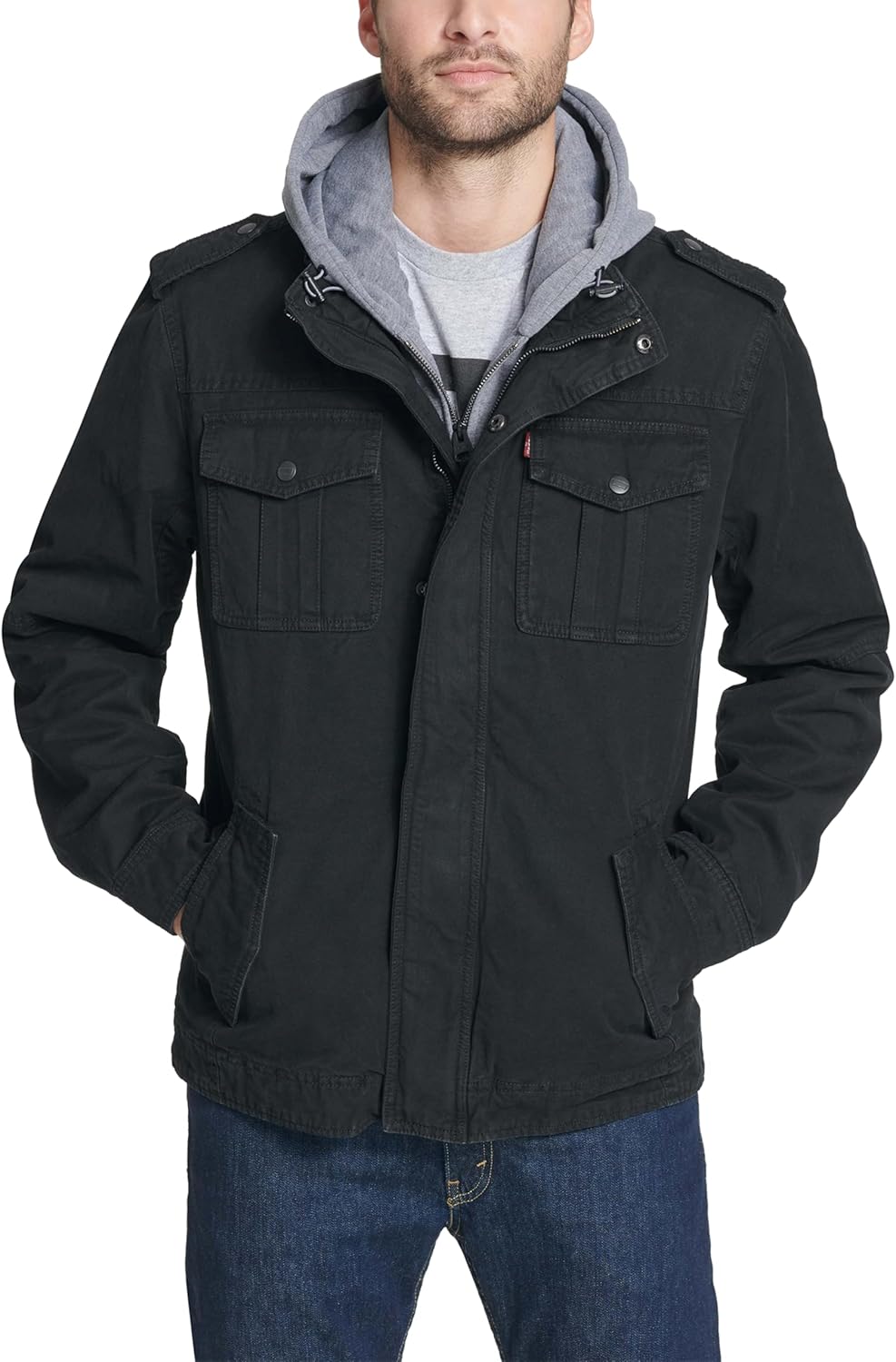 Levi's Men's Washed Cotton Hooded Military Jacket