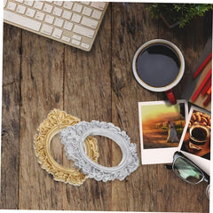 Mobestech 8Pcs Vintage Resin Picture Frames Small Jewelry Display Ornaments Retro and Silver Oval Mini Frames for Home Decoration and Photo Props