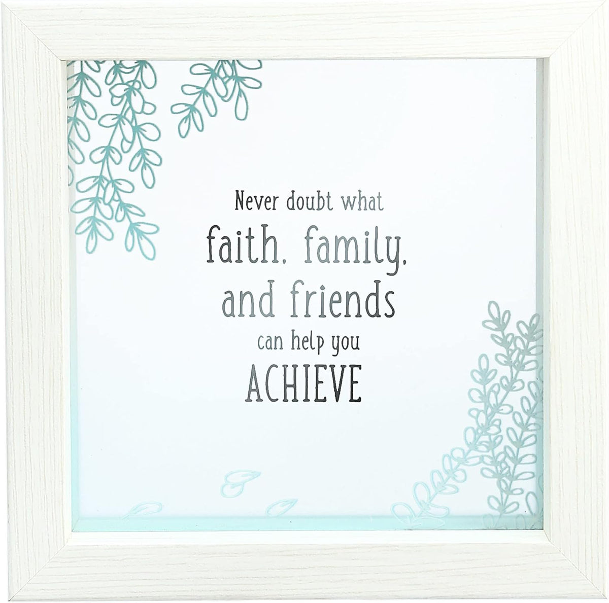 Pavilion Gift Company Pavilion-Faith and Family-5.5" Ombre Blue Floral Glass Plaque Picture Frame, White