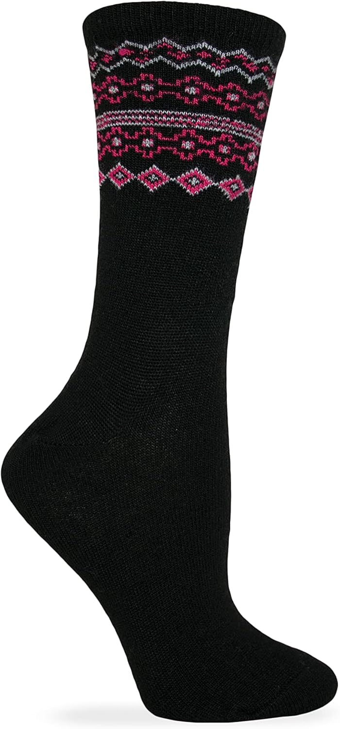 Wise Blend Fairisle Top Crew Socks, 1 Pair, Black, Medium, Shoe Size W 6-9