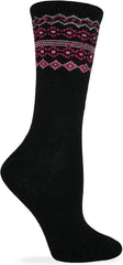 Wise Blend Fairisle Top Crew Socks, 1 Pair, Black, Medium, Shoe Size W 6-9