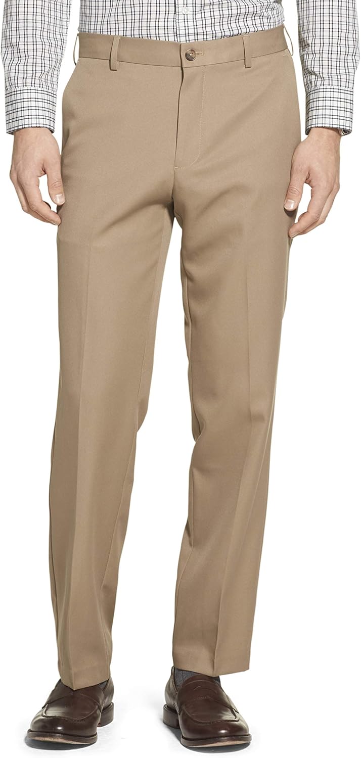 Arrow Men's Flat Front Straight Fit Solid Twill Micro Dress Pant