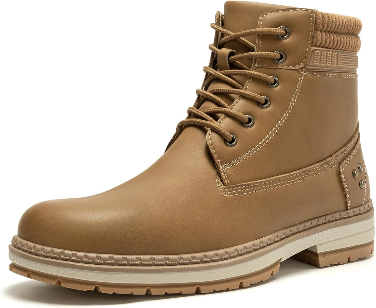 Athlefit Hiking Boots for Men Casual Combat Boots Lace up Low Heel Comfortable Ankle Booties Camel Size 11