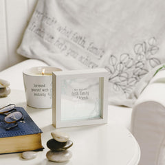 Pavilion Gift Company Pavilion-Faith and Family-5.5" Ombre Blue Floral Glass Plaque Picture Frame, White