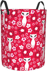 Cute Cat Laundry Hamper Circular Laundry Basket Bin Dirty Clothes Bag Storage Basket Small