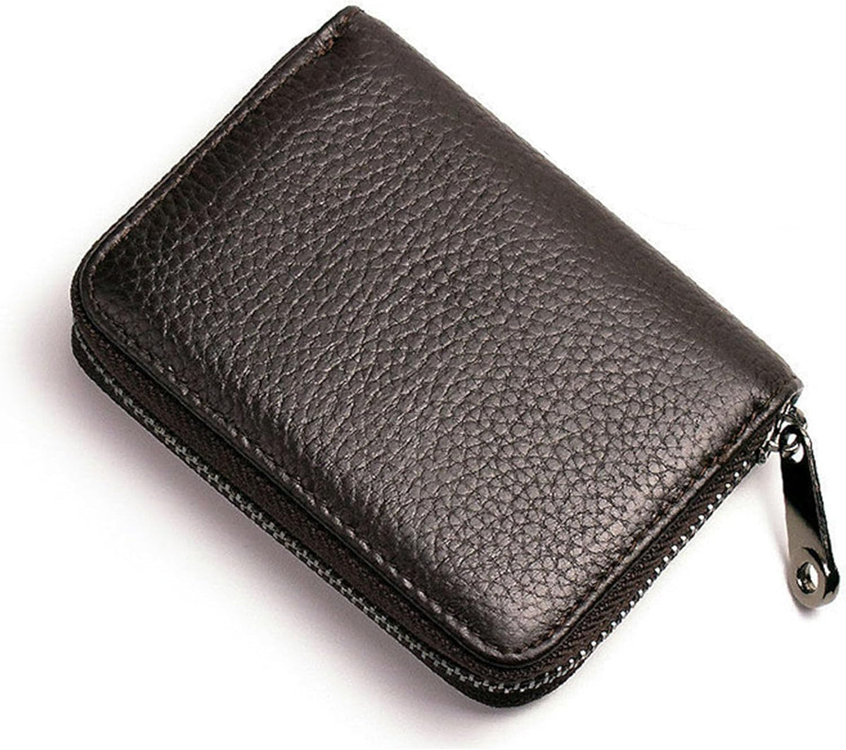 RFID Credit Card Holder Wallet with 9 Card Slots and 2 Cash Compartments, Compact Zipper Wallet for Men and Women, Leather RFID Blocking Card Organizer for Travel and Daily Use Black