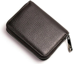 RFID Credit Card Holder Wallet with 9 Card Slots and 2 Cash Compartments, Compact Zipper Wallet for Men and Women, Leather RFID Blocking Card Organizer for Travel and Daily Use Black