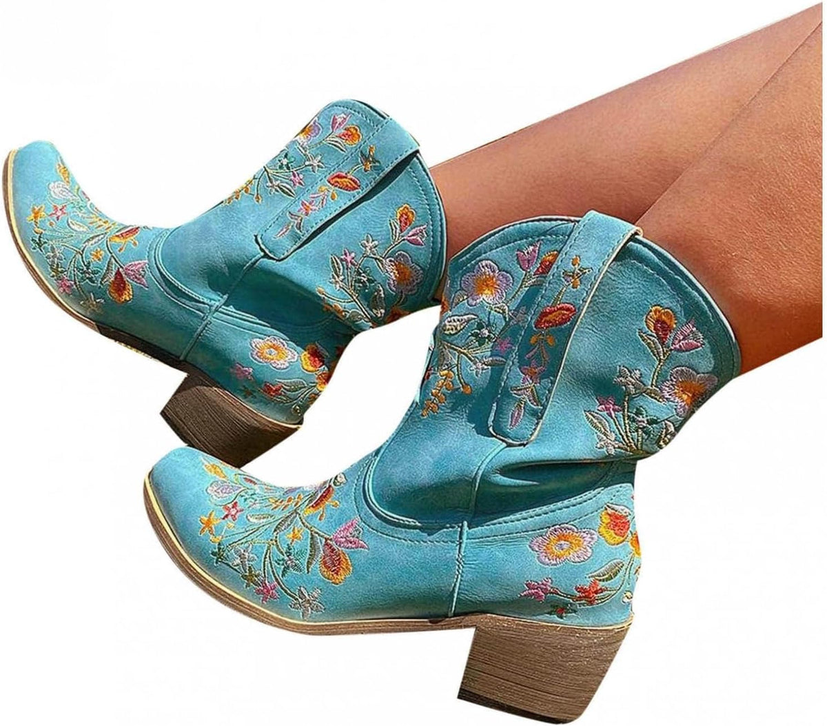 2025 Womens Shorty Embroidered Closed Toe Casual Western Boots Ankle Low Heel,Short Cowboy Cowgirl Boots for Women