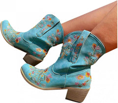 2025 Womens Shorty Embroidered Closed Toe Casual Western Boots Ankle Low Heel,Short Cowboy Cowgirl Boots for Women