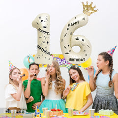 40 Inch White Foil Balloon Number 16,Crown 16th Birthday Party Decorative Balloons,Number Large Numbers Balloon 16,Girls Boys 16th Birthday Decoration Anniversary Wedding 16th Birthday Party Supplies