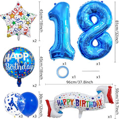 Happy 18th Birthday Balloon Colorful Banner Balloons Set 18th Year Old Birthday Blue Theme 18 Balloon Number 18 Foil Mylar Balloons Kids 18 Party Balloons Confetti Latex Mylar Balloons Party Supplies