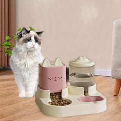 2 in 1 Automatic Cat Feeder Waterer, Pet Food Bowl with Water Dispenser, Food Bowl with Anti Slip Base for Indoor
