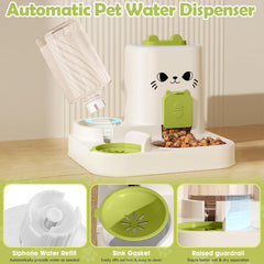 Automatic Pet Food Water Dispenser, 1.6L Auto Gravity Pet Feeder and 0.6L Water Dispenser Set, Cage Cat Dog Food and Water Dispenser for Kitten Puppy Bunny Guinea Pig (Green)