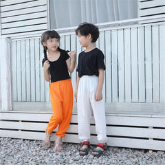 Summer Boys and Girls Cotton Pants Children's Baby Loose Silk Trousers Yellow