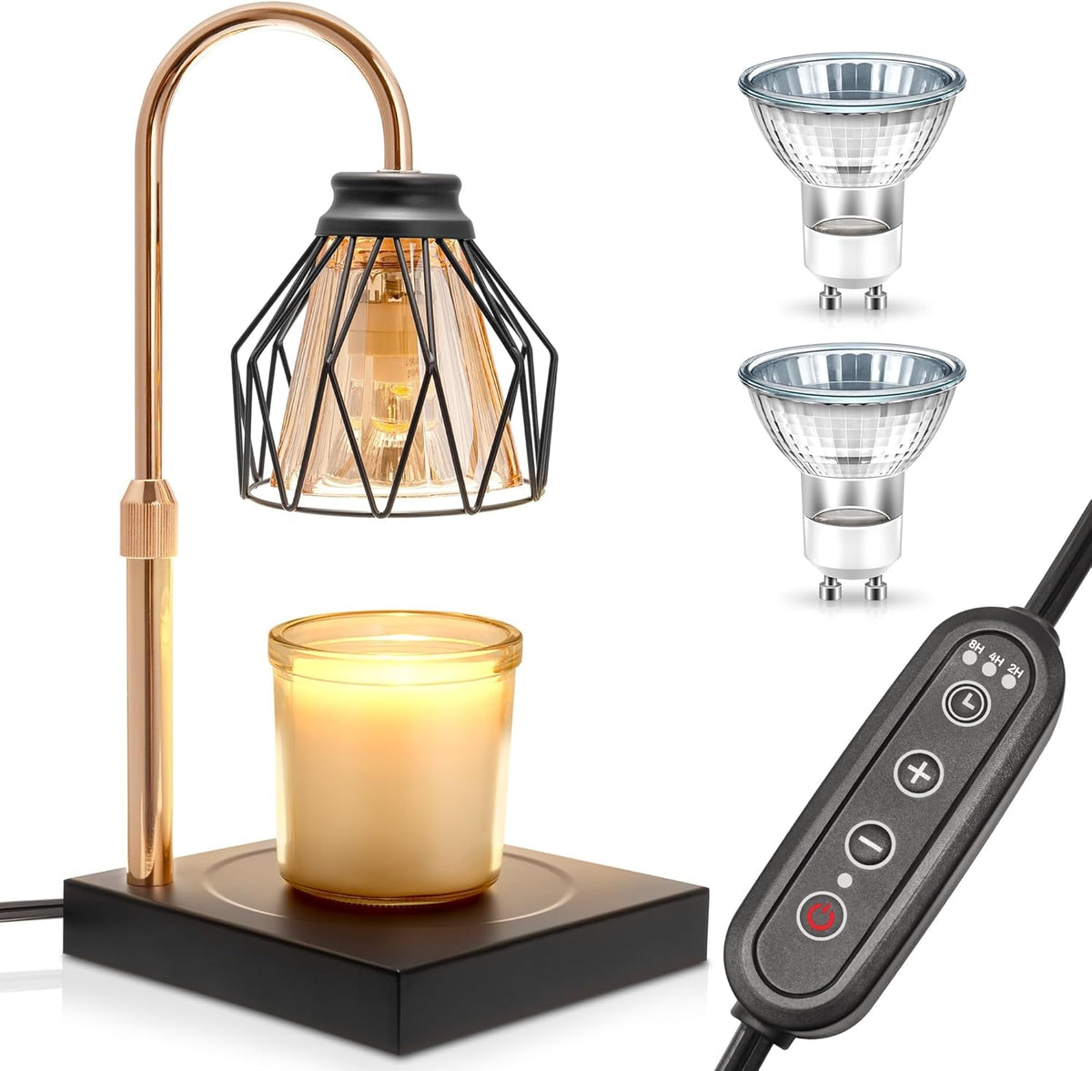 DORESshop Candle Warmer Lamp with Timer (2/4/8H), Dimmable & Height Adjustable Candle Warmer Lamp Home Decor Small Lamp Candle Warmer for Jar Candles with 2 Wax Warmer Bulbs, Birthday Gifts for Women