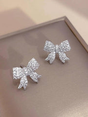 Gold Pearl Bow Earrings Dangle Drop Jewelry for Women Christmas Ribbon Bow Gift