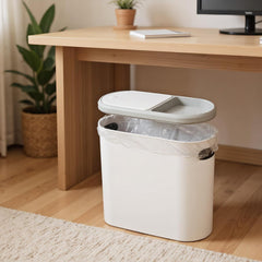 Garbage Can 10l - Press Top Wastebasket | Bathroom Trash Can with Lid | Kitchen Wastebin | 32x32x15cm Dustbin for Home Sink Workplace Bathroom Room Apartment Bedroom Dorm Toilet Indoor