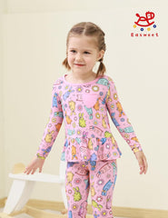 Bamboo Viscose Toddler Girl Blouse Top Long Sleeve Ruffle Hem Shirt for Girls