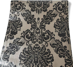 JLHOUSE Vinyl Victorian Damask Wallpaper Stick and Peel - self Adhesive Wallpaper Brown/Black Removable Paper for Bedroom Living Room Walls -17.7inch x 118inch/Roll