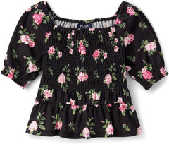 The Children's Place Girls' Long Sleeve Smocked Peplum Top