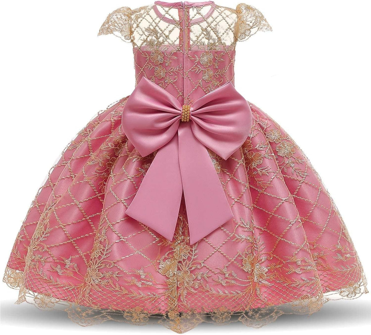 NNJXD Girl Flower Printed Cotton Elegant Tulle Bow Belt Princess Dress