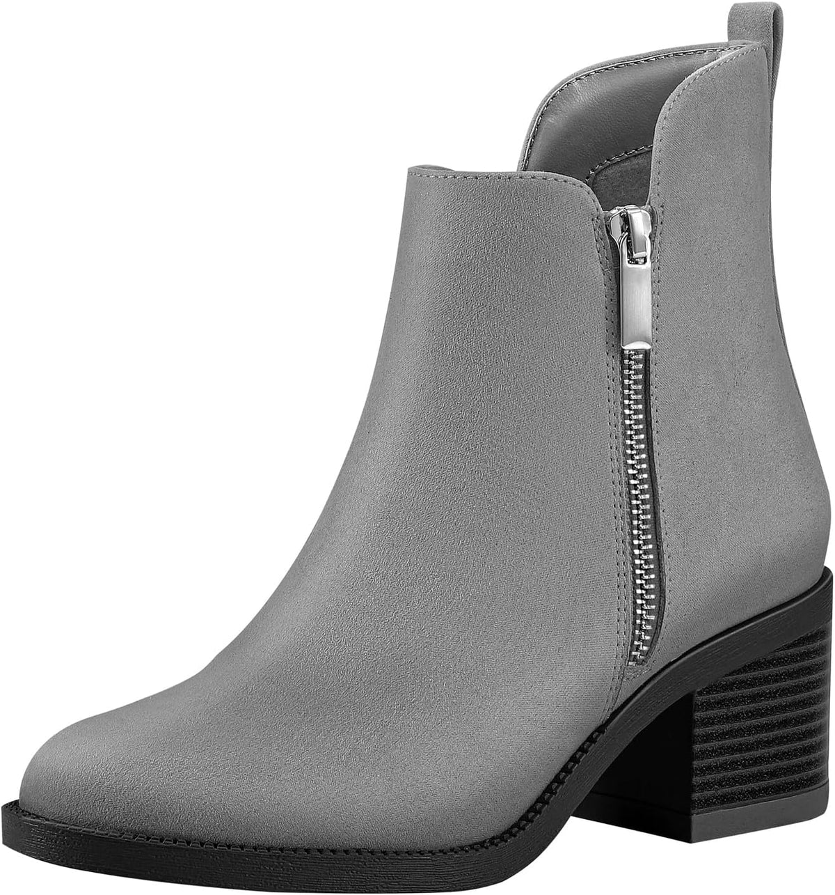 PIZZ ANNU Women's Fashion Ankle Boots Round Toe Low Chunky Block Heel Non-Slip Comfortable Short Boots Side Zipper Booties Shoes