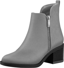 PIZZ ANNU Women's Fashion Ankle Boots Round Toe Low Chunky Block Heel Non-Slip Comfortable Short Boots Side Zipper Booties Shoes