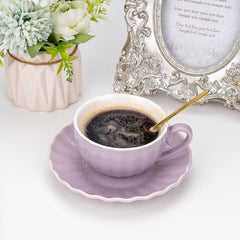 Purple Ceramic Coffee & Tea Cup Set with Saucer & Spoon - Elegant Home, Cafe & Restaurant Tableware for Daily Use