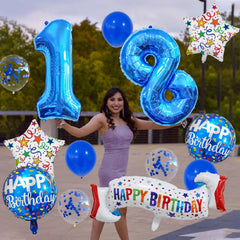 Happy 18th Birthday Balloon Colorful Banner Balloons Set 18th Year Old Birthday Blue Theme 18 Balloon Number 18 Foil Mylar Balloons Kids 18 Party Balloons Confetti Latex Mylar Balloons Party Supplies