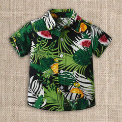 Kids Boys Hawaiian Shirt Short Sleeve Aloha Shirt Tropical Button Down Collared Tops for Boys (Green, 6-7 Years)