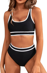 BMJL Women's High Waisted Bikini Sets Sporty Two Piece Swimsuits Color Block Cheeky High Cut Bathing Suits
